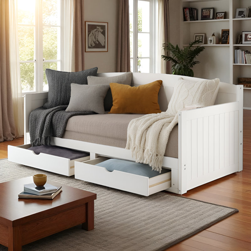 Harmony Daybed with Pop-Up Trundle and Storage Drawers, White