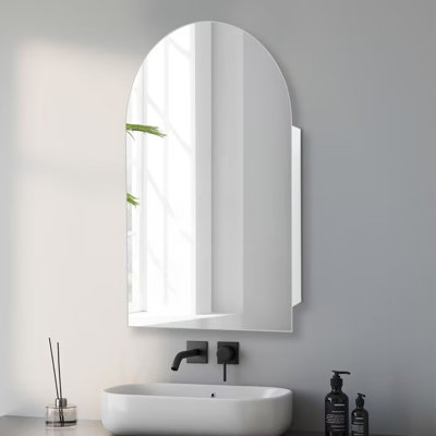 Arched Medicine Cabinets With Modern Storage, Recess Or Surface Mounted Bathroom Cabinets with Mirror, 2 Glass Shelves Frameless Mirror Cabinet