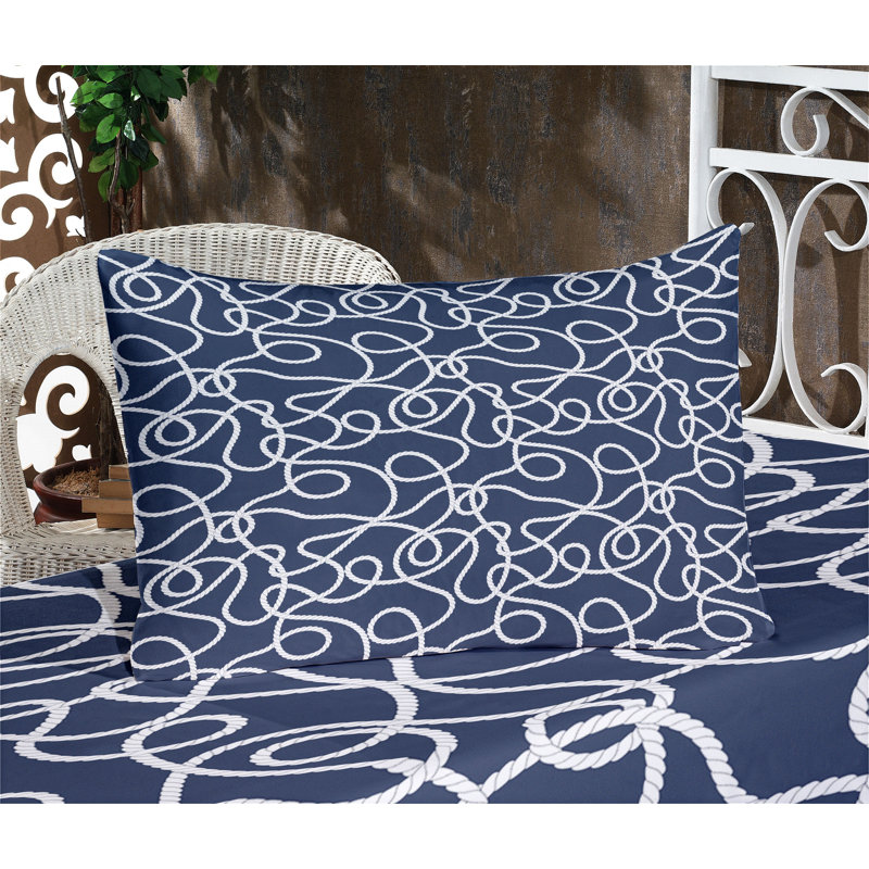 Ensemble de draps et taies décoratives bleu marine et blanc Ambesonne, Ensemble de draps pour très grand lit californien