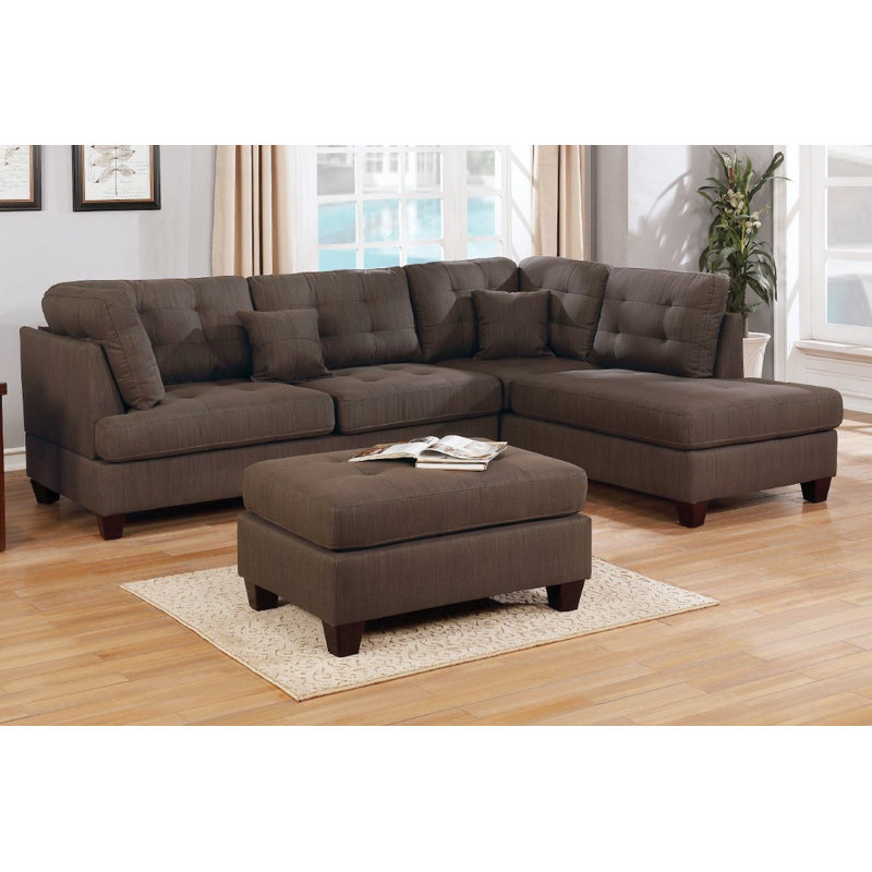 Roberto Upholstered Sectional Reversible, Black Coffee