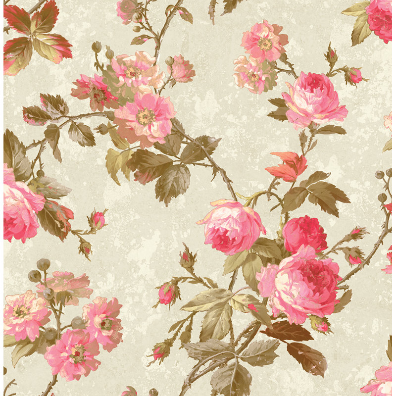  Papier peint à motif floral Renata, Bleu fumé