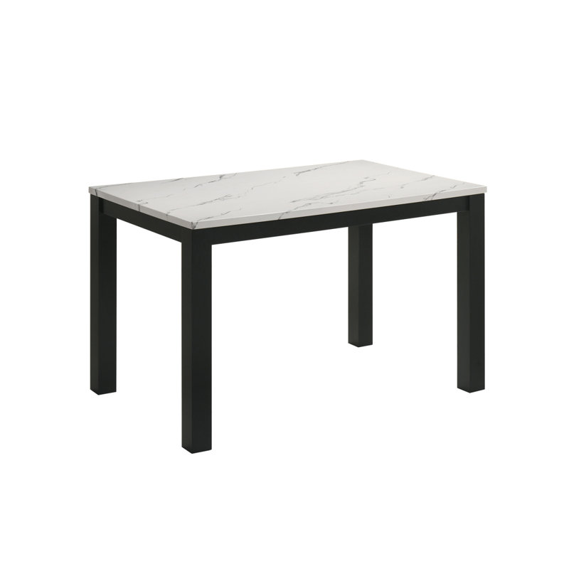 Mobilier de salle à manger rectangulaire 1 pièce en faux marbre blanc avec finition noire, Blanc