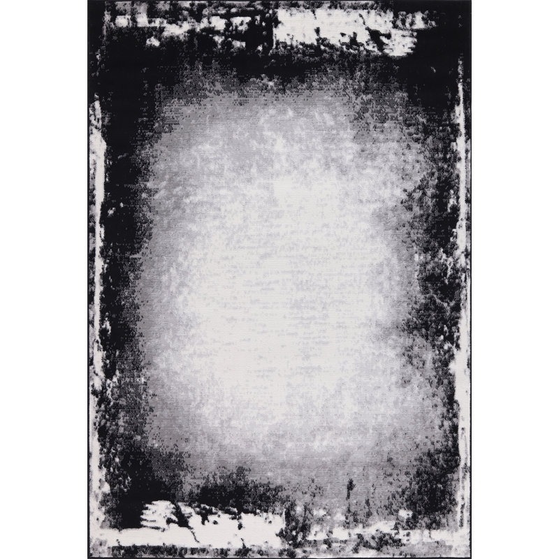 Amberella Collection Abstract Black and Grey Rug, Rectangle 5'3" x 7'3"