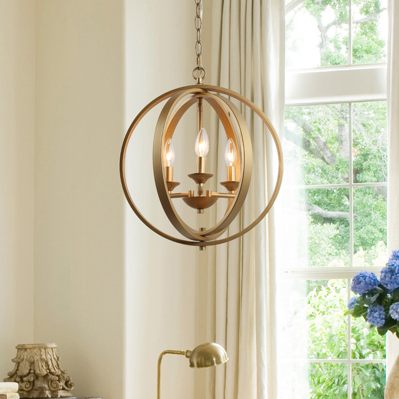 Lustre en forme de globe à 3 lumières de style bougie Rosedale