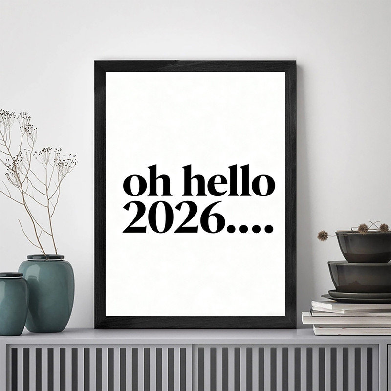 Encadré noir 2026, nouvel an, art mural, impression de texte minimaliste moderne, H 37 po x l 25 po