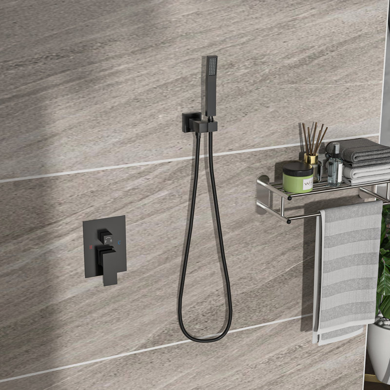 Pomme de douche double - carré de 12 pouces, noir mat, tête de bras, forme carrée, fixation murale, Noir mat