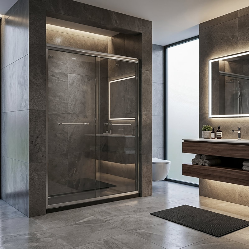 Porte de douche coulissante en chrome clair l 48 po x H 72 po