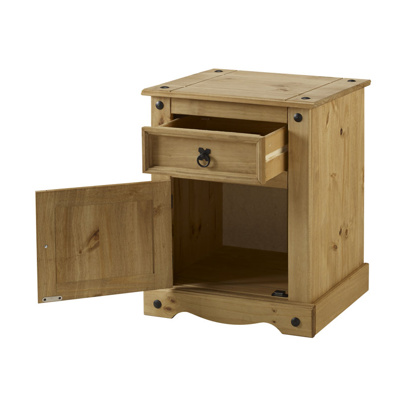 Bridewell 45cm W Solid Wood Bedside Table, Antique Wax