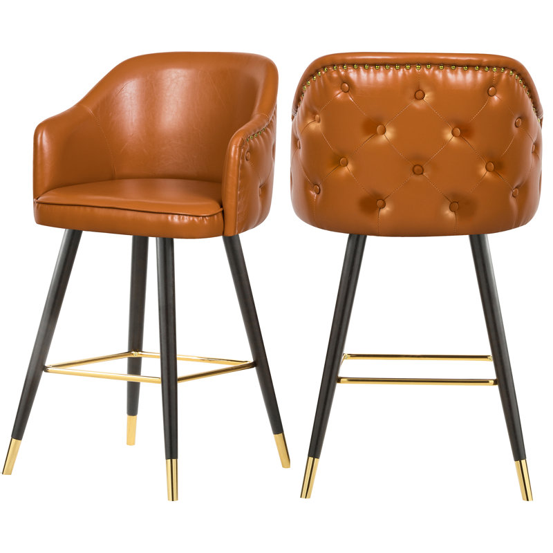 Tabouret de comptoir 27,9 po Eldredge, Cuir cognac végétalien