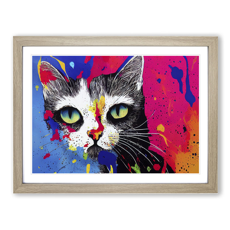 Cat Splashed Vol.6 Abstract - Framed Print, 46cm H x 64cm W x 2cm D, Oak