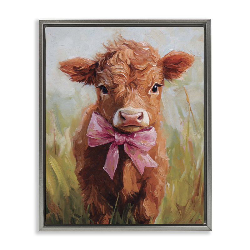 Coquette Trotting Cow Floating Frame, design by Nina Blue, Lustre Grey Floater Frame, 21" H x 17" W