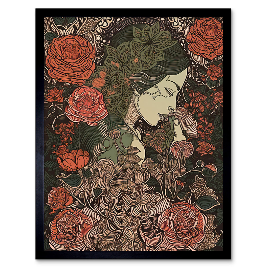 Tice Kiss From a Rose Floral Red and Green - Single Picture Frame Art Prints