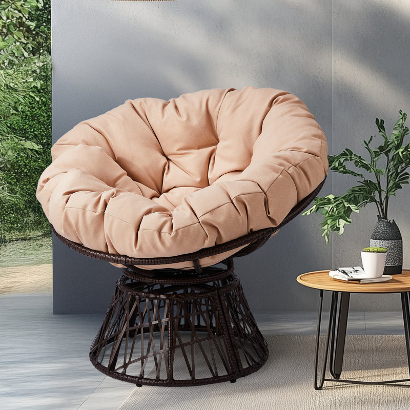 Wicker Swivel Accent Chair With Cushion, Beige