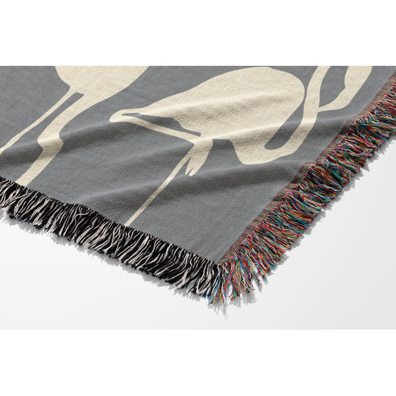 Jeté en mélange de coton Vixo Flamingo, Gris / Blanc cassé, L 80 po x l 60 po