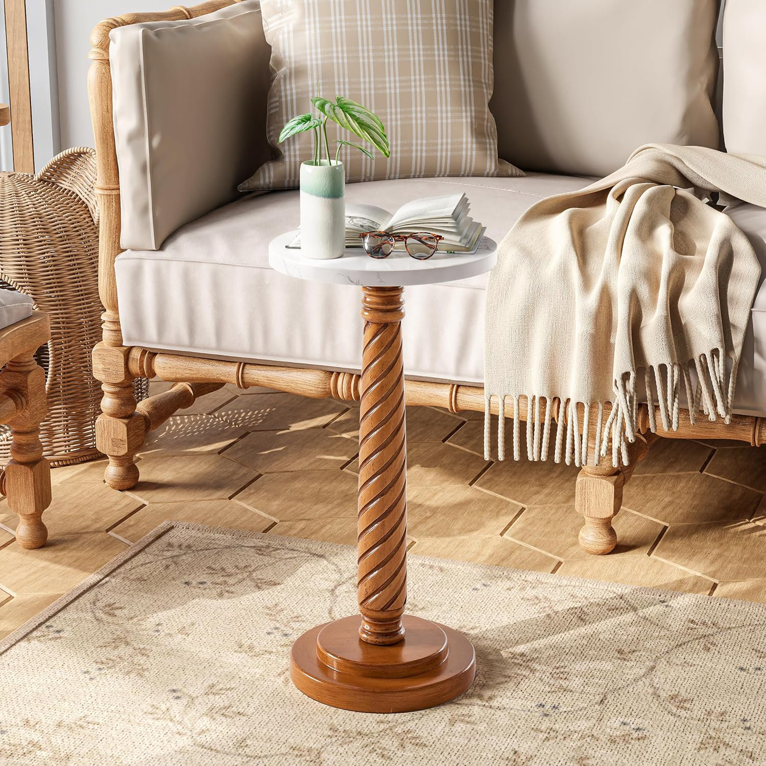 ClassicLiving Farmhouse Distressed Finish Tray Top End Table with