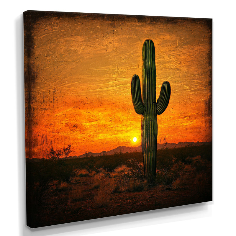 Marguery «Cactus in the Desert Glow I», art mural cactus, H 30 po x l 30 po, Toile tendue, Ne s’applique pas