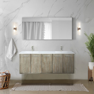 60"" Wall-Mounted Double Bathroom Vanity Set -  Lexora, LVFB60DK302