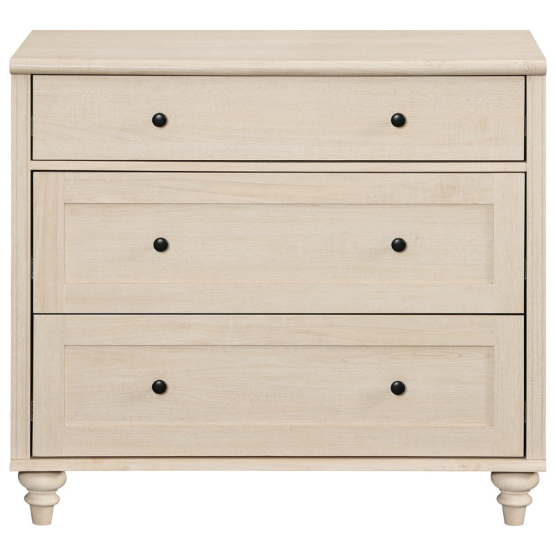 Scarlett End Table For Bedroom With 3 Drawers, Mid Century Modern Wooden Closet Storage Organizer, Beige Top/Beige Base, 1