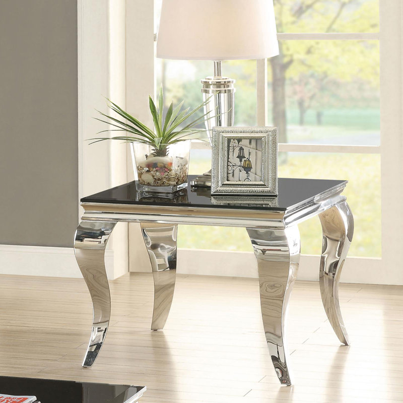 Karlens Square Chrome and Black Glass End Table