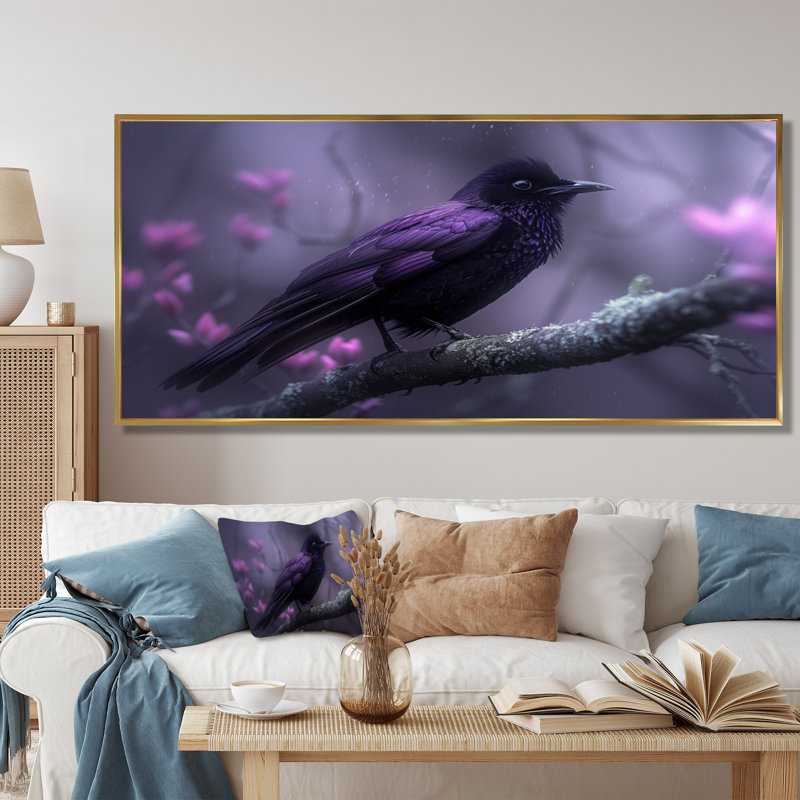 Girardi - Décoration murale oiseau, Toile avec cadre flottant or, H 28 po x l 60 po x P 1,5 po