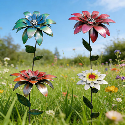 Ensemble de 4 piquets de jardin à fleurs en métal, 14,57 pouces, décoration de jardin pour l'extérieur