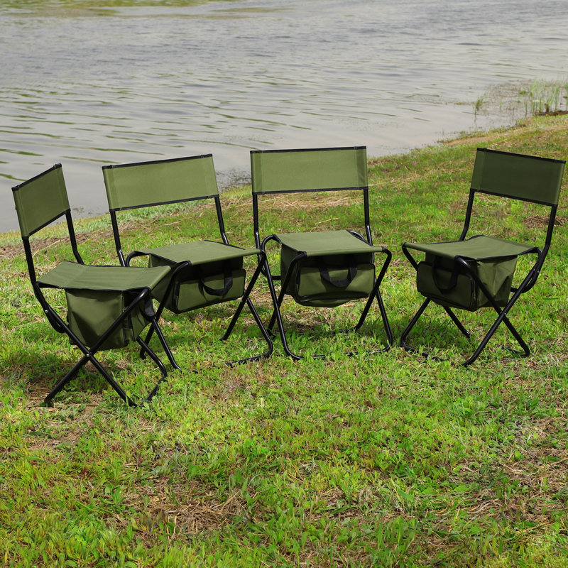 4 chaises d'extérieur pliantes avec espace de rangement pour le camping, les pique-niques, la pêche, une capacité de 280 lb, un poids léger en acier et un chiffon robuste