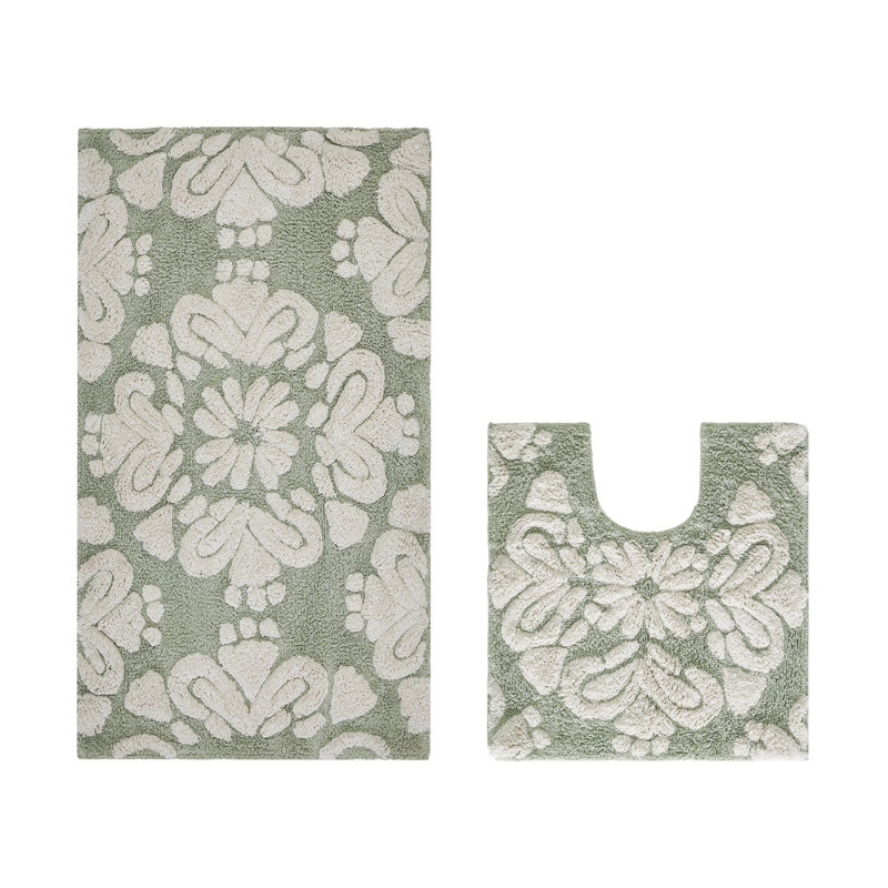 Danitra Premium 100% Cotton 1885 GSM 2-Piece Bath Rug Set, OEKO-TEX® Certified, Non-Slip Spray Latex Backing, Plush Tufted Bath Mat & Contour Rug for Toilet, Shower & Bathtub Areas, Super Absorbent, Machine Washable, Sage