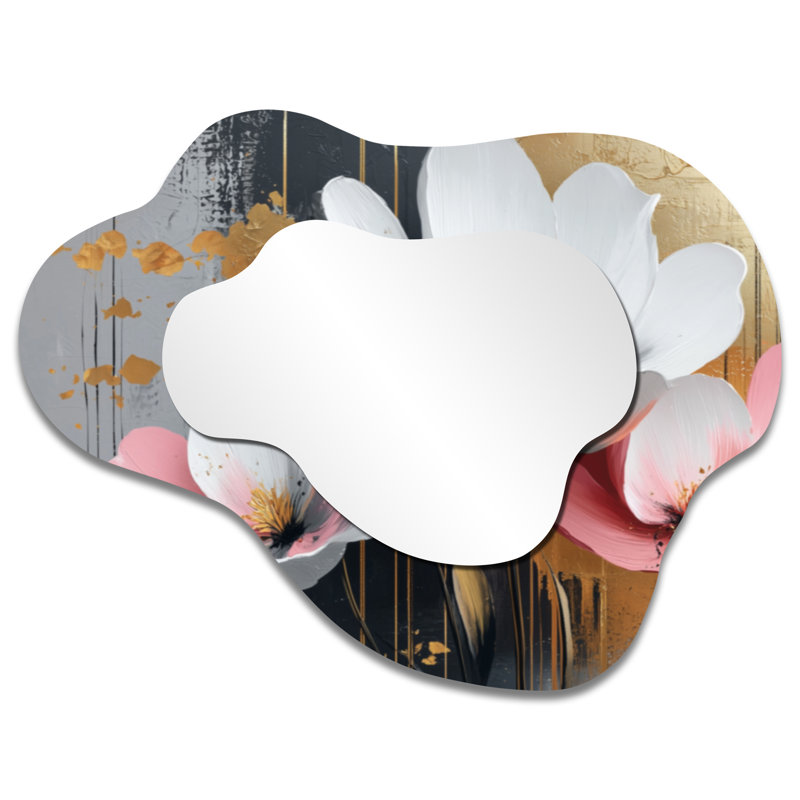 Miroir de coiffeuse traditionnel doré doré à motif de pivoines, 27 po x 35 po