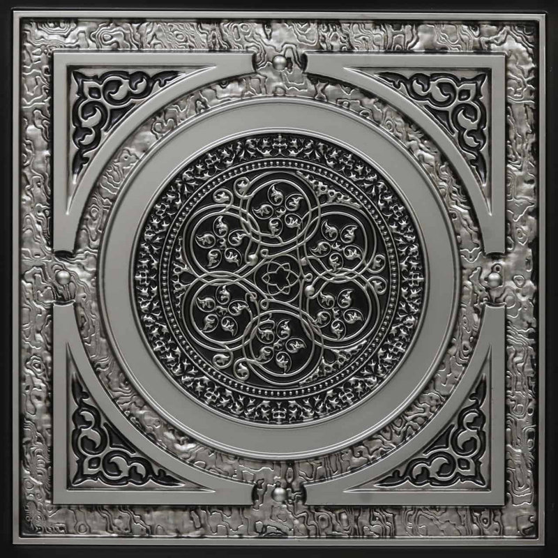 Carreau de plafond en PVC encastré ou collé Steampunk, Argent antique, L 24 po x l 24 po
