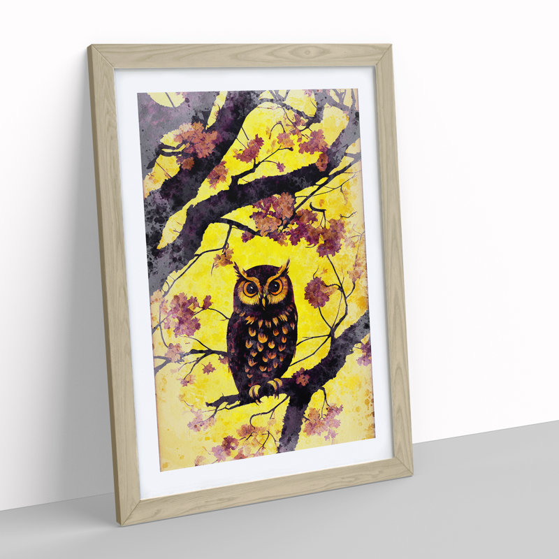 Owl at Sunset - Framed Print, 64cm H x 46cm W x 2cm D, Oak