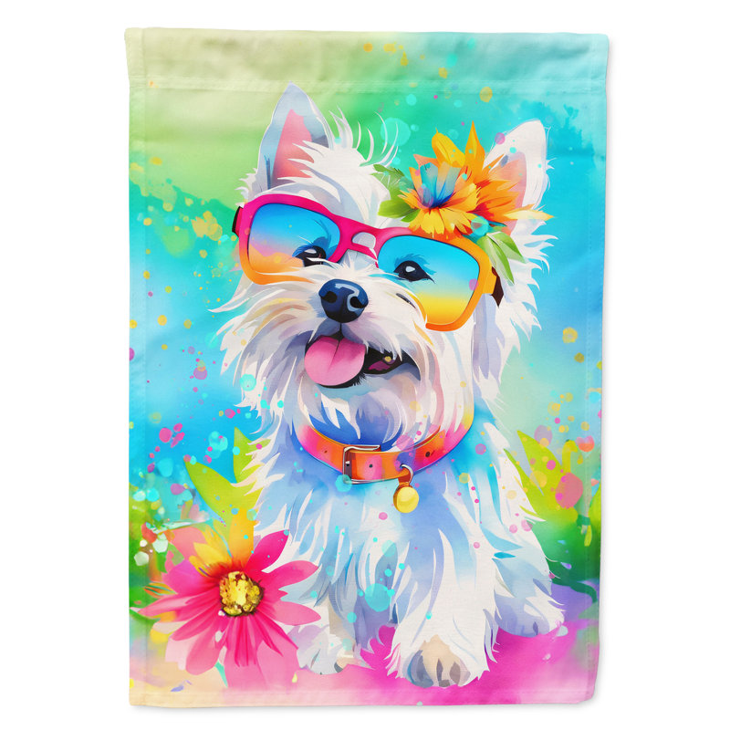 Drapeau de jardin Hippie Dawg, Westie bleu sarcelle