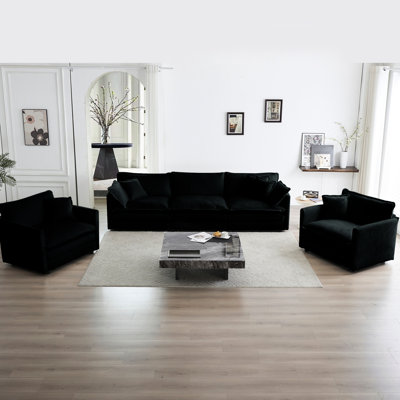 3 chenilles noires: support en bois massif, revêtement respirant, tissu confortable, Living