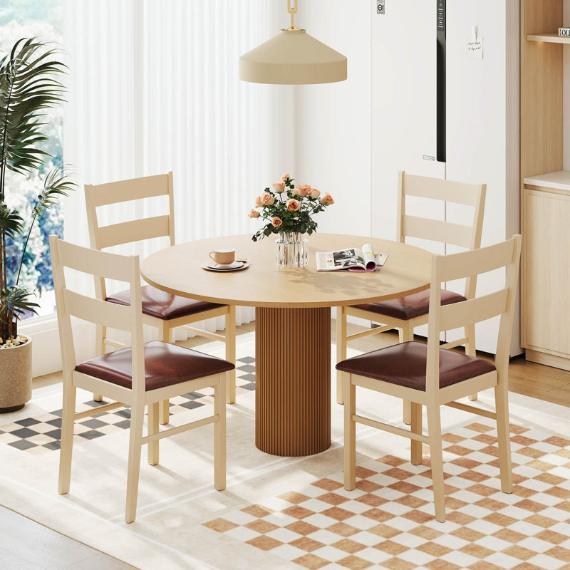 Wooden Dining Chair With Rubber Wood Frame Padded Seat For Kitchen, 4