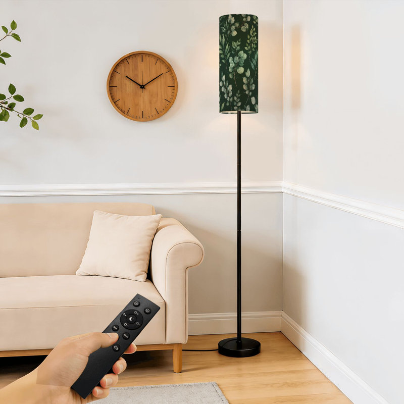 Lampe sur pied avec feuillage aquarelle vert branches d'eucalyptus houx lampe sur pied moderne à intensité variable avec télécommande interrupteur au pied ampoule abat-jour grand poteau d'angle pour salon chambre bureau