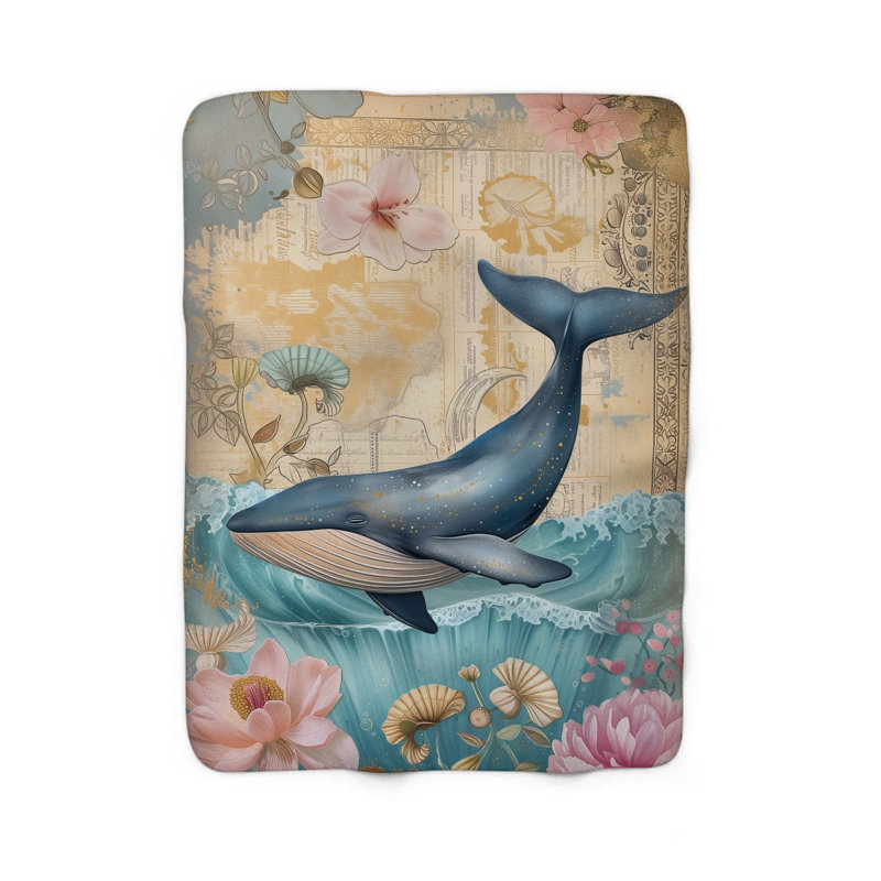 Blossom Whales - 1 pièce Sherpa Premium, Grand lit
