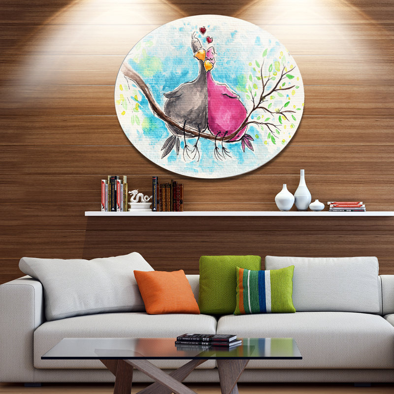 «Two Birds in Love on Branch», reproduction de peinture à l'huile sur métal, H 36 po x l 36 po
