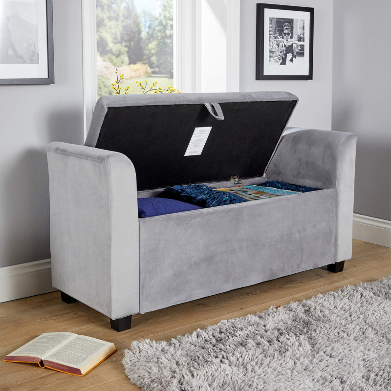 Cheeseman Wide Upholstered Storage Ottoman, Grey Velvet