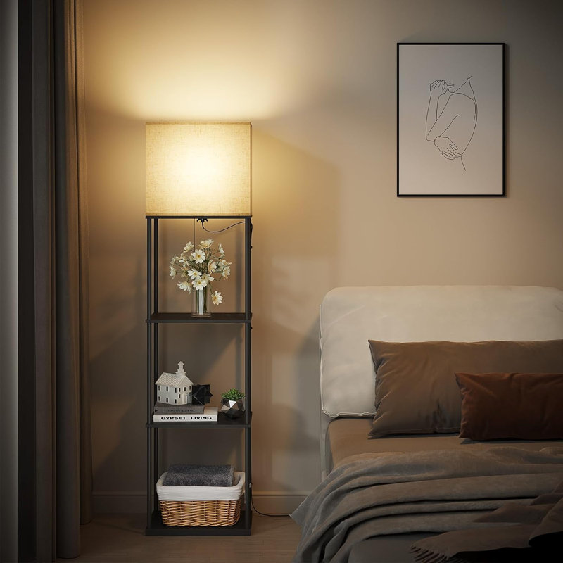 Lampe sur pied à 4 niveaux avec tablettes, température de couleur réglable et design moderne