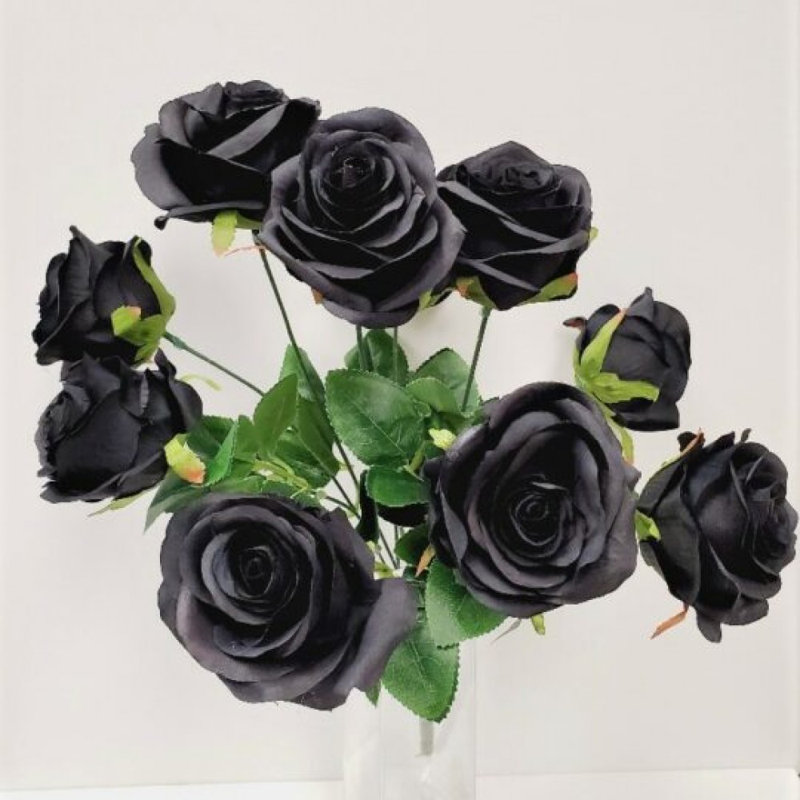 Rose Bush Artificial Flowers, Black