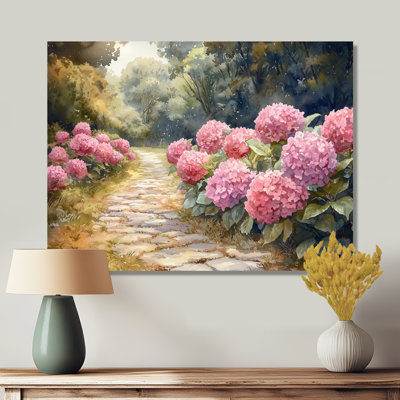 Hydrangées par le chemin de pierre I - hydrangées, art mural sur toile