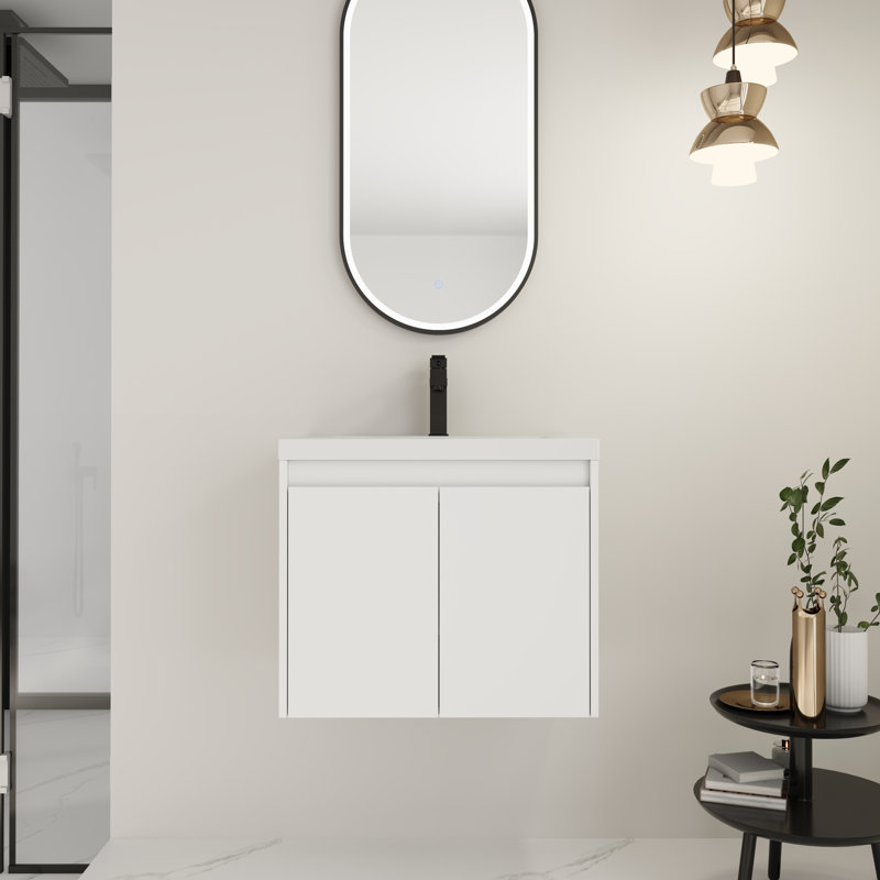 Meuble-lavabo 24 po avec lavabo en résine - Portes flottantes à fermeture en douceur