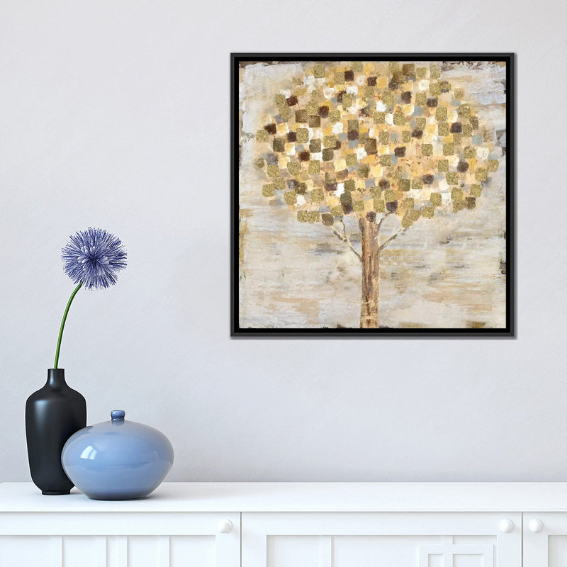 «Golden Tree», reproduction sur toile, H 26 po x l 26 po x P 1,5 po, Toile avec cadre noir, Pas de tapis