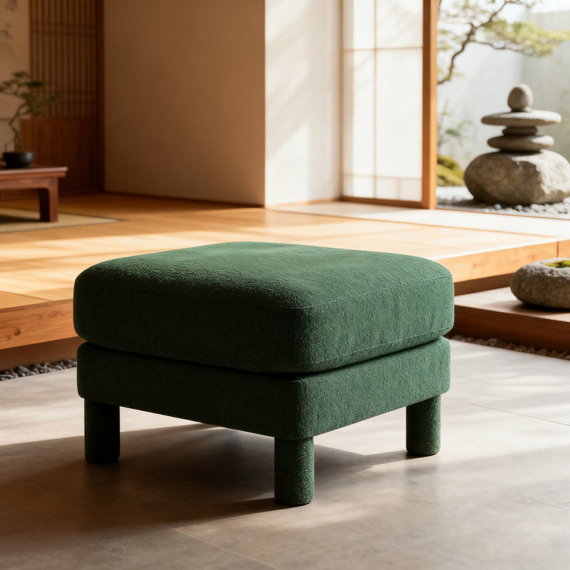 Polyester Ottoman With Four Sturdy Legs, Green