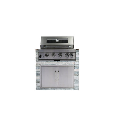 Quatre brûleurs à gaz 4b02-w, 48000, gril encastré en acier inoxydable, barbecue de 32 po, 4 brûleurs en fonte avec arrière infrarouge total 60000, grilles de cuisson de 8 mm, ensemble de moteur électrique robuste, deux surfaces halogènes