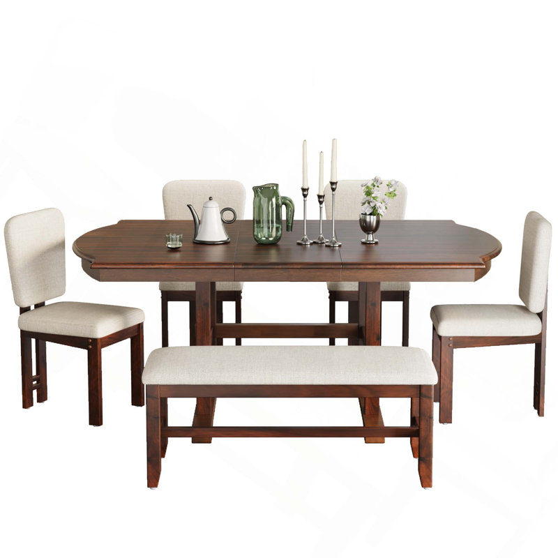Ensemble de table de salle à manger extensible Traditional avec banc amovible et 4 chaises rembourrées