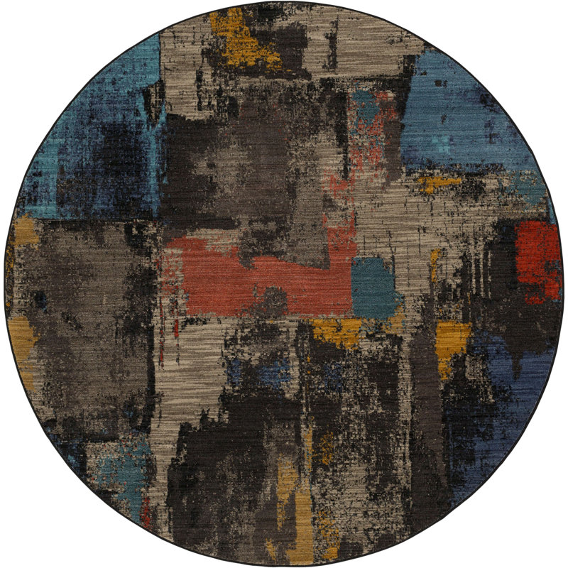 Abstract Blue and Multicolor Wool Area Rug