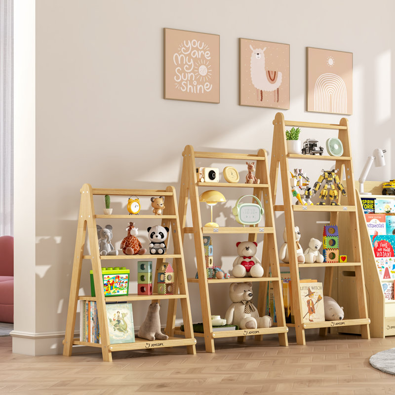 Bibliothèque pour enfants avec cadre en A en bois massif - étagère à livres et à jouets à 5 niveaux