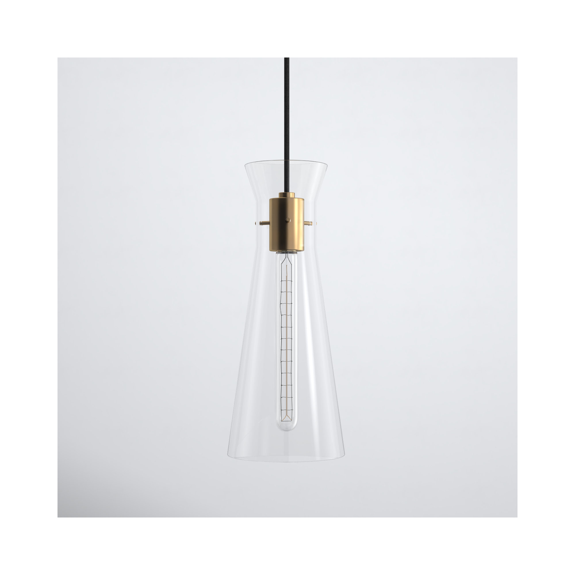 Gena Single Light Glass Pendant, Aged Brass