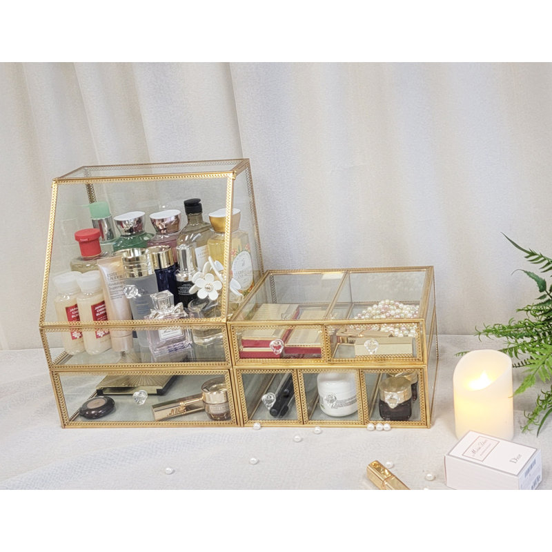 Coffre à maquillage en verre Condon, Doré