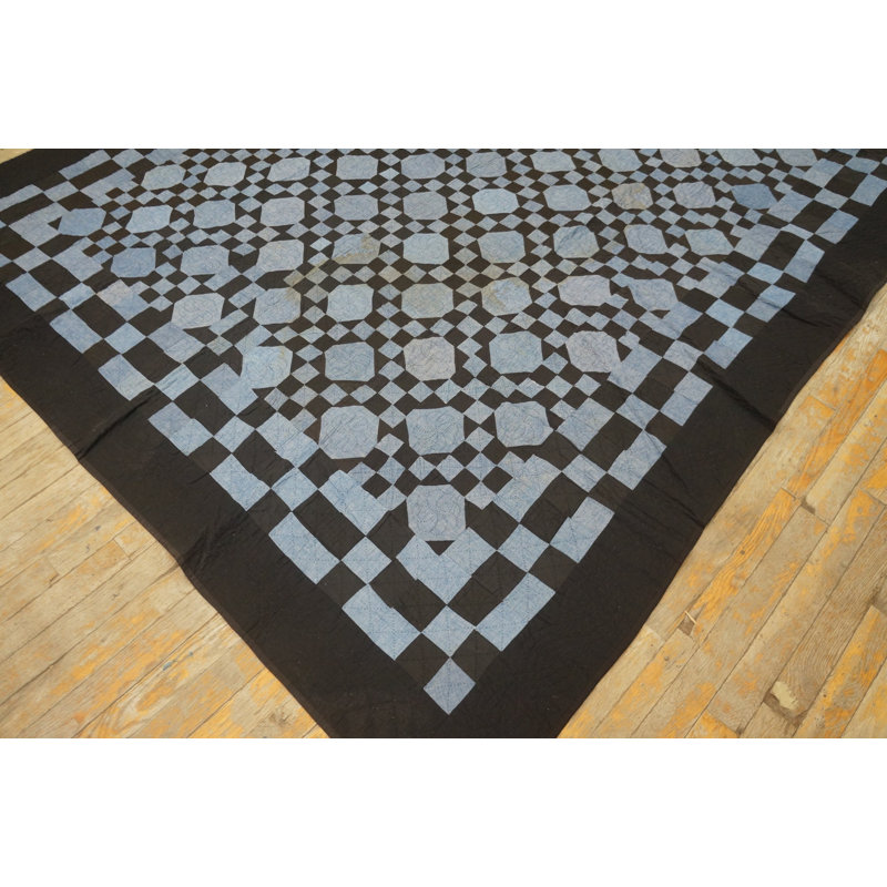 Antique Quilt Hallway Runner Wool Blue Rug